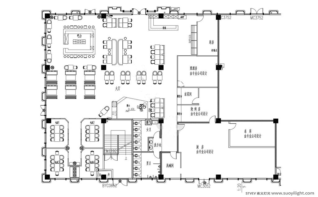 Los-Angeles复古型音乐清吧效果图及平面方案